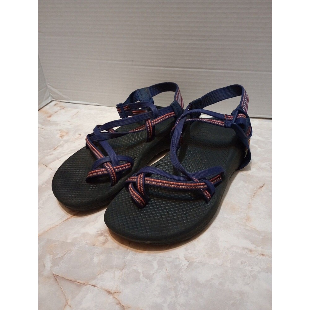 CHACO Women's Sz 8M Blue Red Striped Hiking Outdoors Adjustable Strappy Sandals